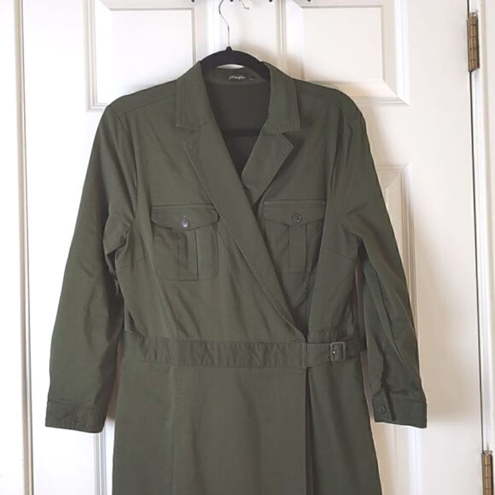 J. McLaughlin Wrap Dress 3/4 Length Sleeves Notched Lapel Green Size L